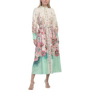NANCY YANG Stand Collar Floral Dress With Belt